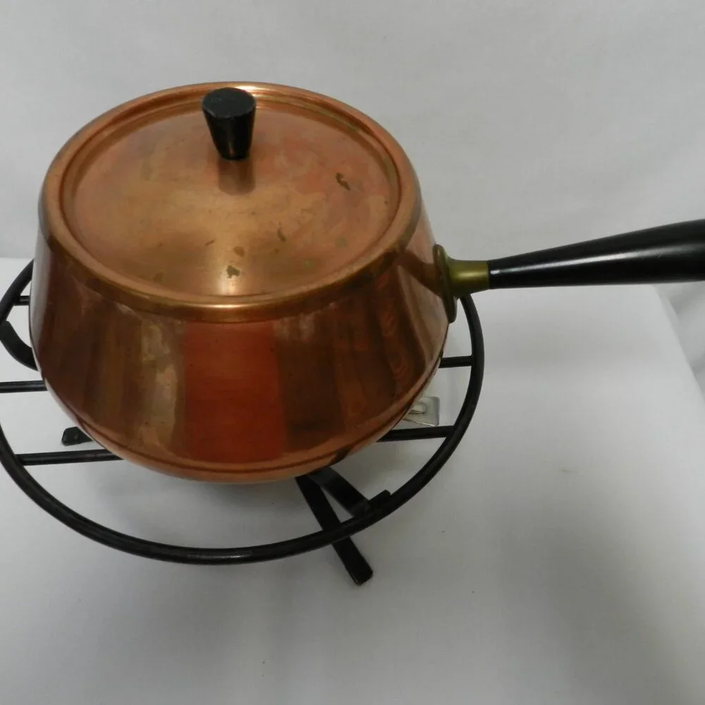 Culinox Copper Vintage Mid Century Modern Spring Fondue Pot w/ Stand Switzerland